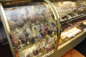An array of candy apples for purchase at the Candy Apple Shoppe.