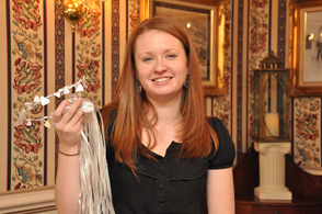 Jillian McDonald with one of the bridal headpieces brides wore at the event.