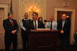 Gary Chiusano introduces running mates, Senator Steve Oroho, Assemblywoman Alison Littell McHose, Assemblyman Parker Space, Sussex County Sheriff Michael Strada, and Sussex County Freeholder Richard Vohden.