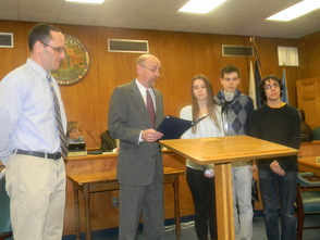 The Millburn High School Autism Awareness Club receiving a proclamation from the township committee