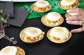 Irish Mac & Cheese topped with a poached egg.