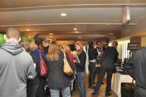 Bridal parties crowd in for vendors and giveaways.