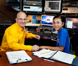 Dan and Daughter at Editing Desk
