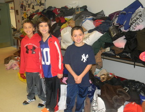 Students in front of the donated coats