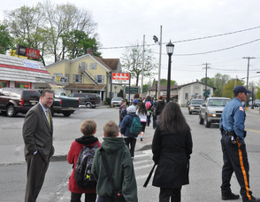 The Walking School Bus proceeds along Spring Street.
