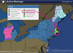 Map of anticipated storm.