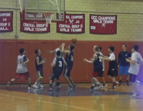 The Boys High School Basketball Team practicing