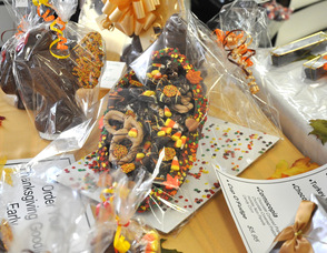 Thanksgiving treats, including the custom-filled chocolate cornucopia for Thanksgiving.