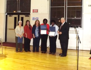 WOHS Teachers Dora Wong-Macias and Cyndee Critelli, Laura Lab, Tricia Elias, Melissa Dennis and James O'Neill