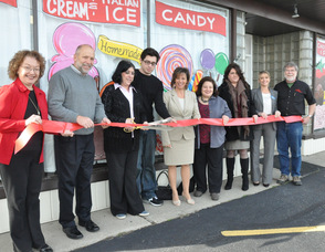 The ribbon cutting for Grammy's, from left to right: Eileen Diehl from Lakeland Bank, Frankford Township Mayor Gary Larson, Pat Halligan-Kissel owner, Cody Halligan, Tammie Horsfield President of The Sussex County Chamber of Commerce, Rose Marie Paolucci of Val Pak, Gabrielle Gudd of The New Jersey Herald, Linda Barry Member Services Coordinator of the Sussex County Chamber of Commerce, and Don Hall from The Chatterbox.