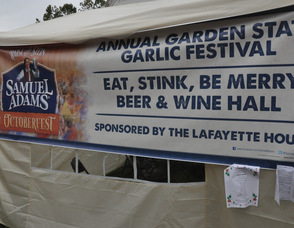 Sign welcoming visitors to the Garlic Festival.