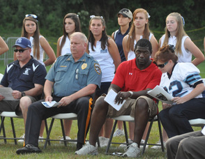 Sgt. John-Paul Beebe, Sparta Police Chief Ernest Reigstad, Keynote Speaker Roman Oben, and Sparta Township Councilwoman Molly Whilesmith.