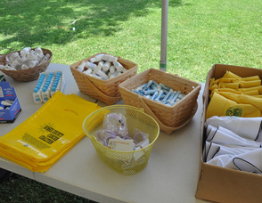 Sunscreens, lip balms, and other items given away yesterday.