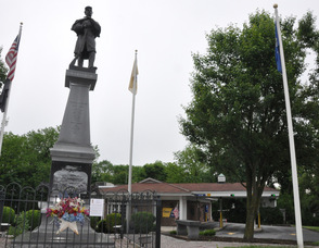 A Civil War Tribute Memorial overlooks the Valley National Bank branch in Hackettstown.