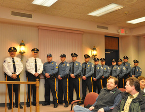 Andover Township Police Officers stand with chief Gil Taglialatela, and lieutenant Eric Danielson.