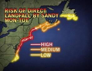 Hurricane Sandy's anticipated landfall path.
