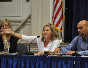 Board vice president Dorothy LeBeau, addresses a member of the public.