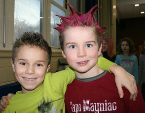 Students with crazy hair on Crazy Hair Day