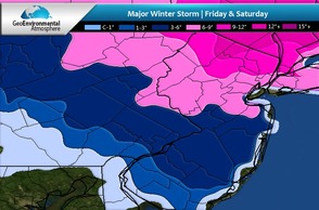 Snowfall map with anticipated accumulations.