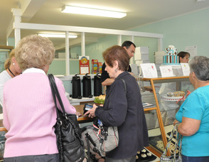 Customers on the bakery's first day of business.