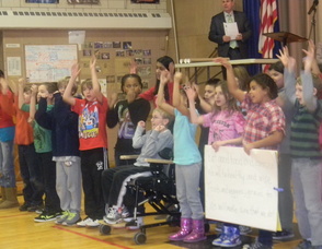 Students singing a song about food