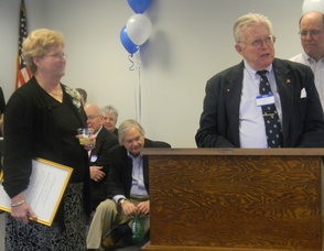 Chatham Township Committee Member Bailey Brower thanking Chaput