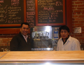 Owner of the Wine List of Summit, Ivan Ruiz with Roman, a chef from Paolo's Kitchen