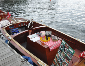 A 1957 Chris Craft, with retro memorabilia.