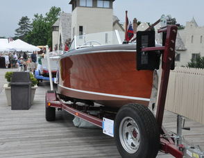 Boats lined up along the Lake Mohawk Boardwalk.