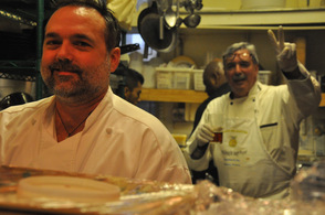Chef Brad Boyle, volunteer Jim Passaro, and Chef Jesse Jones.