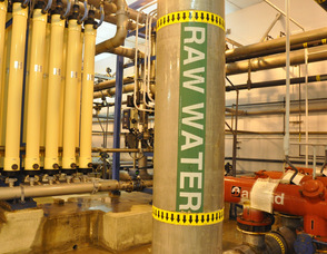 The raw water pipe, with the filters in the filter room.