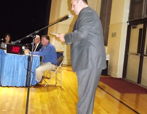 Hazel School Principal Ed Acevedo welcomes the Audience