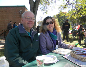 Lynn Schaeber, the Performing Arts Coordinator at the Ymca, with a fellow member