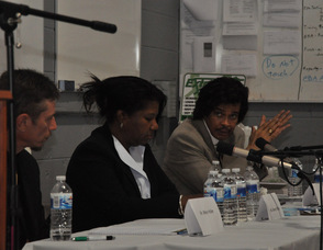 Panelists Michael Holler, Beverly White, and Al Cole answer questions for the audience.