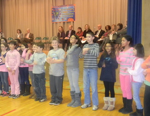 Students singing a song about food