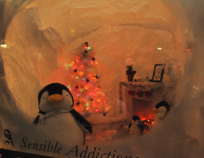 One of the unique windows on Spring Street, decorated by Sensible Addictions in The Springboard Shoppes.