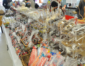 An array of candies lined up at the store.