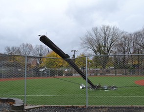 Not even the Little League Baseball Field at Ungerman Field in Sparta escaped Hurricane Sandy.  Light poles crashed down into left field and destroyed the batter's cage in center field. (Sparta Township Police Photo).