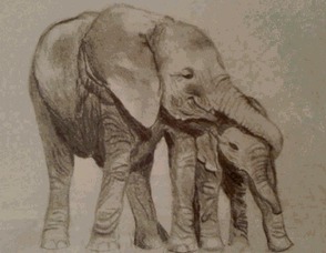 Elephants painted by Maggie Fisher.