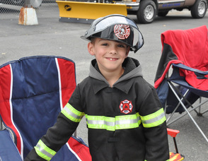 Kyle Marsh, age 6, of Matamoras, Pa., decked out in his firefighter outfit.