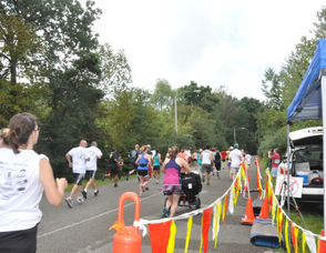Runners take off down the course.
