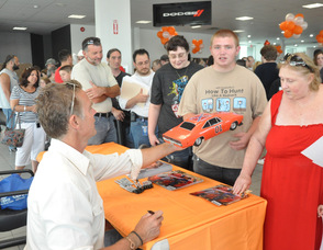 Josh Moran of Montague, NJ with his grandmother, Sharon Lepre of Randolph, NJ meet Schneider.
