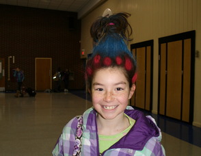 A student with crazy hair on Crazy Hair Day