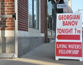 Sign outside of Living Waters Fellowship on Spring Street.