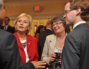 Sussex County Chairwoman of the Republican Committee Ailish Hambel introduces Lieutenant Governor Kim Guadagno to the crowd.