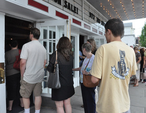 People pour into The Newton Theatre for the Amazing Kreskin's show.