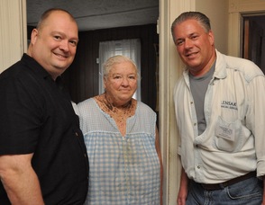 Executive Director at the Diocese of Paterson, Scott Milliken, and Andover Township Mayor Michael Lensak, pictured with meal recipient Irene Cutler.