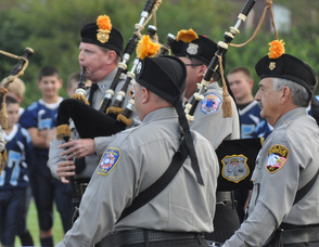 Members of the Police Pipes and Drums of Morris County performed for the students.