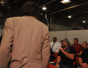 Al Cole passes the microphone to Dan Hollis of Grey Sky Films.