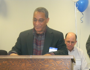 Chatham Borough Mayor Bruce Harris  giving Chaput a proclamation